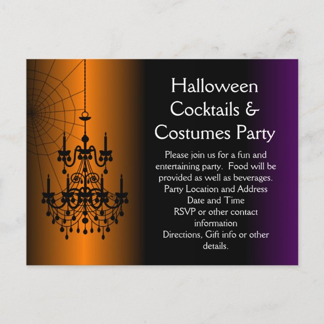 Orange/Black Halloween Chandelier Invitation Postcard (Front)