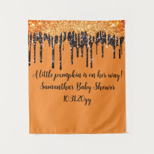 Orange & Black Halloween Girl Baby Shower Backdrop Tapestry