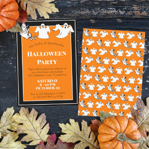 Orange Black Halloween Party Floating Ghost Custom Invitation