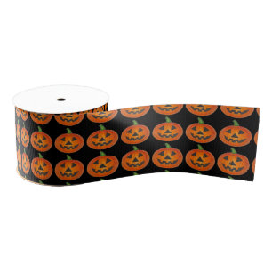 Orange Black Halloween Pumpkin Jack o' Lantern Grosgrain Ribbon