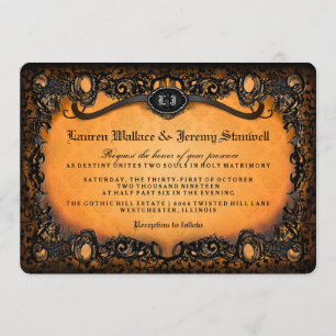 Orange Black Halloween Wedding with RECEPTION INFO Invitation