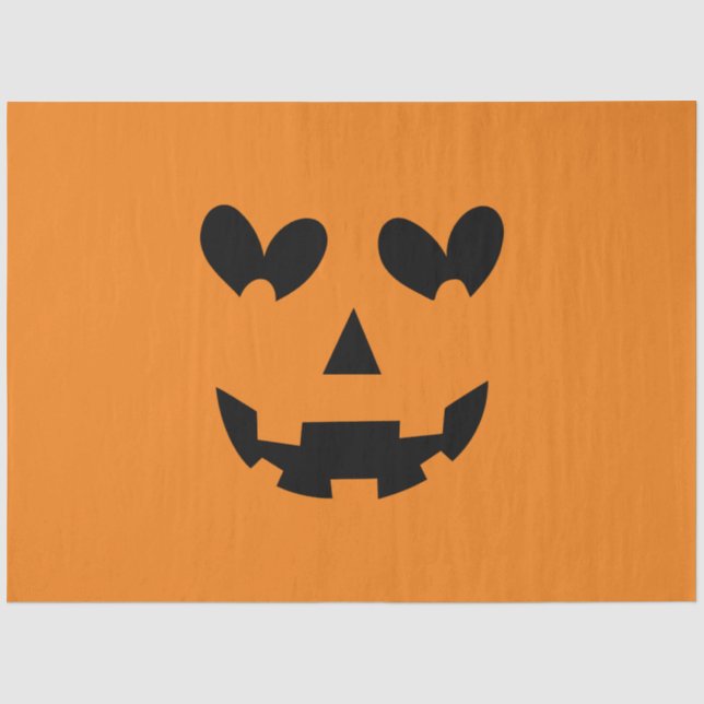 Orange & Black Happy Heart Pumpkin Halloween  Tissue Paper (Front)