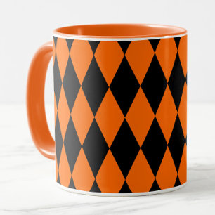 Orange Black Harlequin Diamonds Checkers Design  Mug