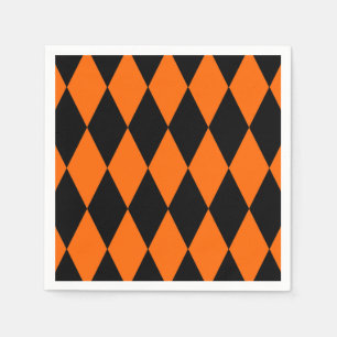 Orange Black Harlequin Diamonds Checkers Design Napkin