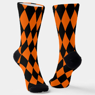 Orange Black Harlequin Diamonds Checkers Design  Socks