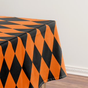 Orange Black Harlequin Diamonds Checkers Design  Tablecloth