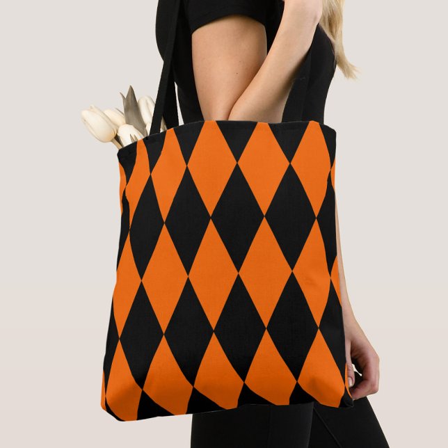 Orange Black Harlequin Diamonds Checkers Design  Tote Bag (Creator Uploaded)