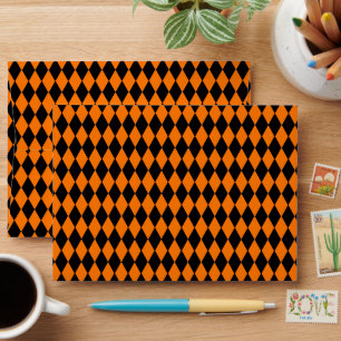 Orange Black Harlequin Halloween Party Invitations Envelope
