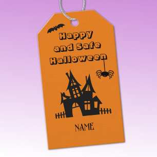 Orange & Black Haunted House Halloween Gift Tag