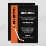 Orange Black Hockey Bar Mitzvah Invitation<br><div class="desc">A modern hockey themed Bar Mitzvah invitation featuring a hockey stick in orange and black. This unique sports invite is easy to personalize using the online template tools.</div>