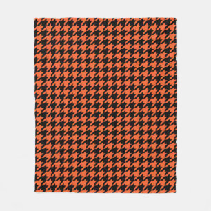 Orange Black Houndstooth Check Fleece Blanket