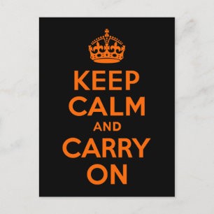 Orange Black Keep Calm and Carry On Postcard