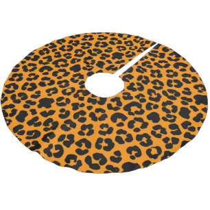 Orange Black Leopard Print Pattern Halloween Decor Brushed Polyester Tree Skirt