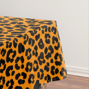 Orange Black Leopard Print Pattern Halloween Decor Tablecloth