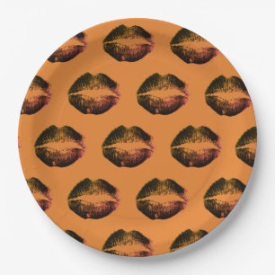 Orange Black Lips Halloween party Paper Plate