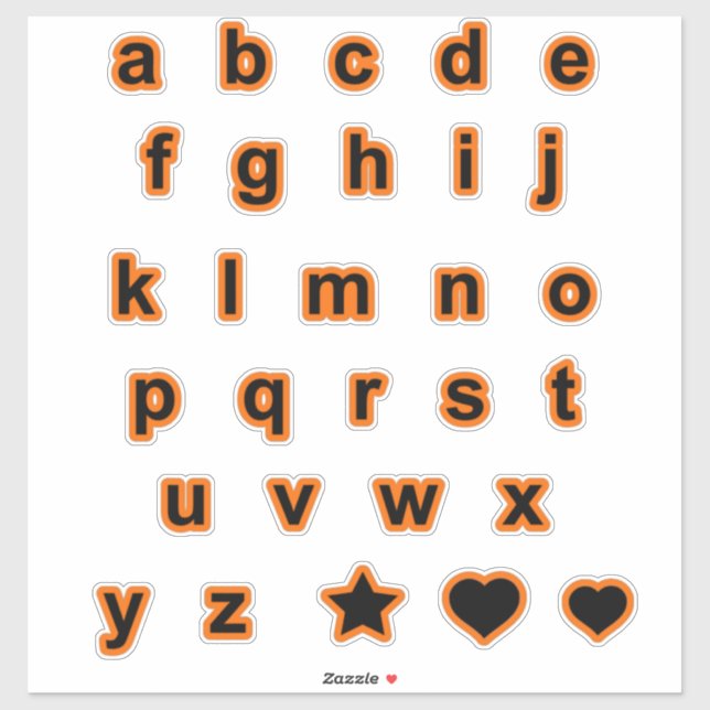 Orange Black Lower Case Text Letters Alphabet (Sheet)