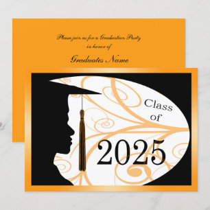 Orange/Black Man Silhouette 2025 Graduation Party Invitation