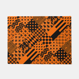 Orange Black Mixed Patterns Patchwork Design Doormat