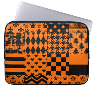Orange Black Mixed Patterns Patchwork Design Laptop Sleeve