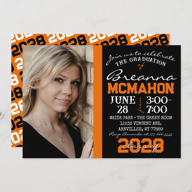 Orange & Black Modern Graduation Photo Invitation (Creator Uploaded)