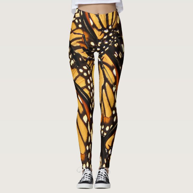 Orange Black Monarch Butterfly Abstract Leggings (Front)