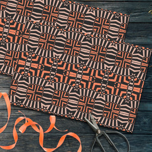 Orange & Black Mosaic Op Art Geometric Pattern Tissue Paper