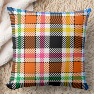 Orange Black Multicolour Flannel Plaid Tartan Throw Pillow