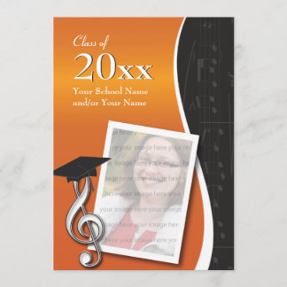 Orange & Black Music Graduation Invitation