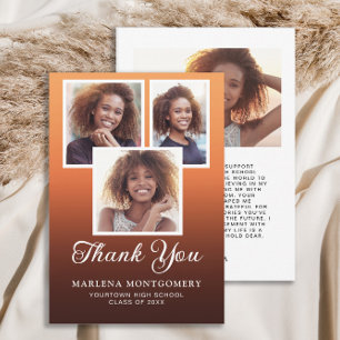 Orange Black Ombre Graduation 4 Photo Thank You  Card