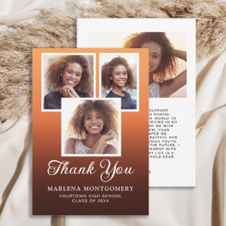 Orange Black Ombre Graduation 4 Photo Thank You  Card