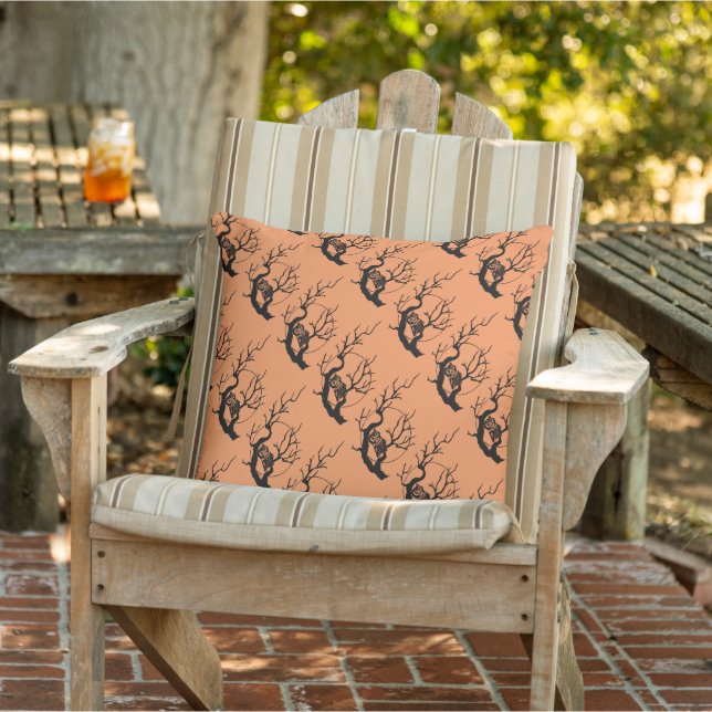 Orange & Black Owls Themed Halloween Throw Pillow (Chair)