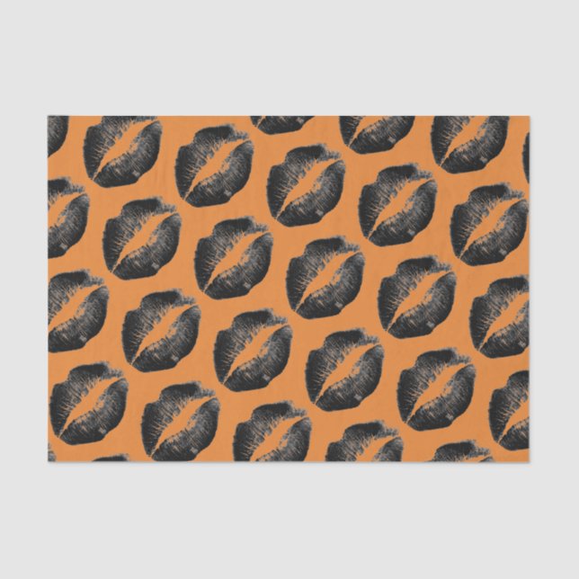 Orange Black Pattern Black Lips Halloween party Tissue Paper (Front)