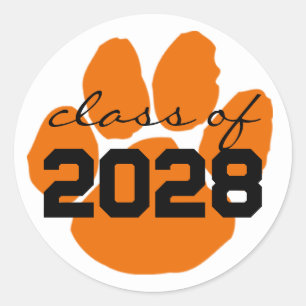 Orange & Black Pawprint Graduation Round Stickers