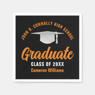 Orange Black Personalized 2026 Graduate Party Napkin