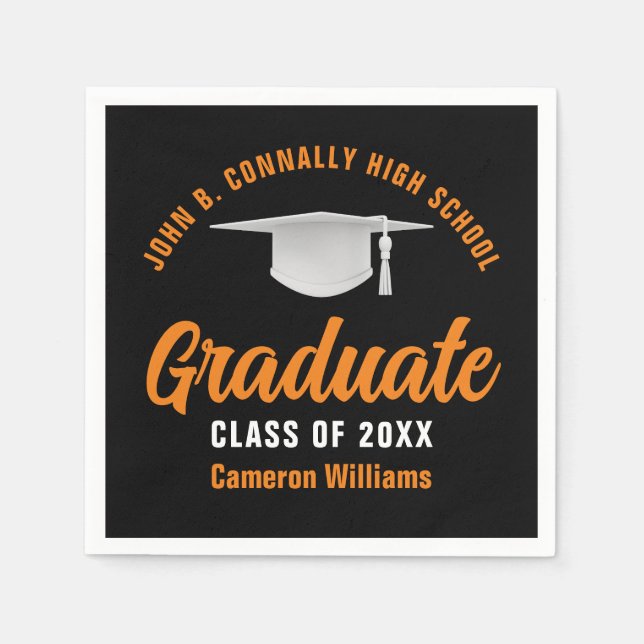 Orange Black Personalized 2026 Graduate Party Napkin (Front)
