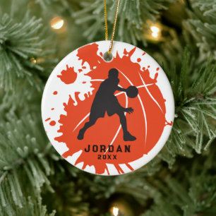 Orange Black Personalized Basketball Player Ceramic Ornament