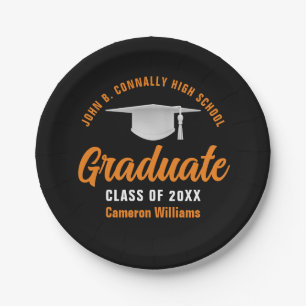 Orange Black Personalized Graduation Party Paper Plate