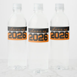 Orange & Black Personalized Graduation Water Bottle Label