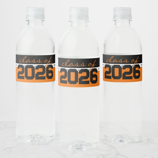 Orange & Black Personalized Graduation Water Bottle Label (Bottles)