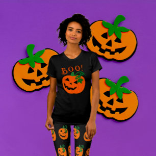 Orange Black Personalized Jack O Lantern Boo T-Shirt