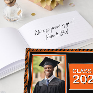 Orange Black Photo Graduation Guest Book