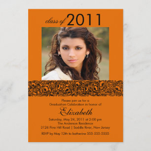 Orange & Black Photo Graduation Invitation