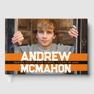 Orange & Black Photo Graduation Personalized Guest Book