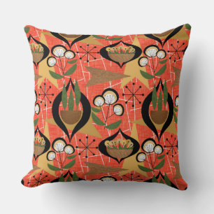 Orange, Black, Plants   Atomic   Mid-Century Throw Pillow