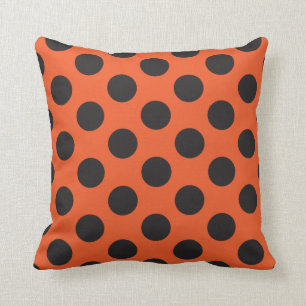 Orange + Black polka dot pattern modern bug Throw Pillow