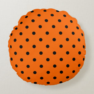 Orange/Black Polka Dots Round Pillow