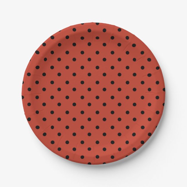 Orange & Black Polka Dots Whimsical Halloween Paper Plate (Front)