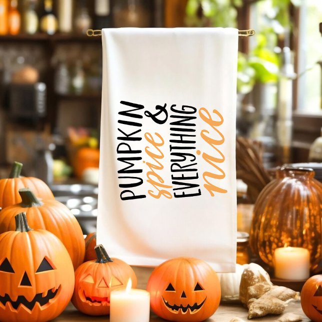 Orange & Black Pumpkin Spice Thanksgiving Quote Kitchen Towel (Creator Uploaded)