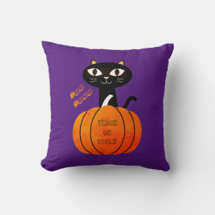 Orange Black Purple Cute Modern Halloween Pumpkin Throw Pillow
