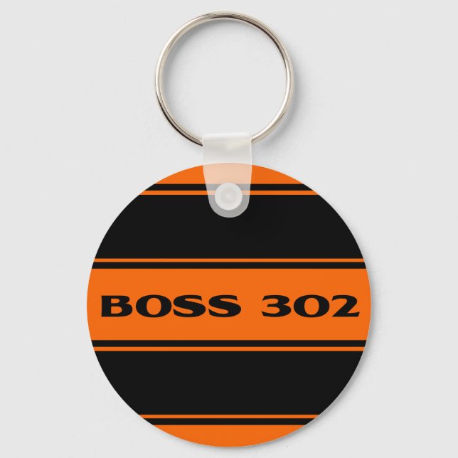 Orange Black Racing Stripes Boss 302 Keychain (Front)